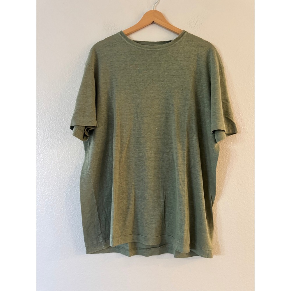 Canali T-Shirt 100% Linen Made in Italy Short Sleeve Sage Green Size 54 XL Exc